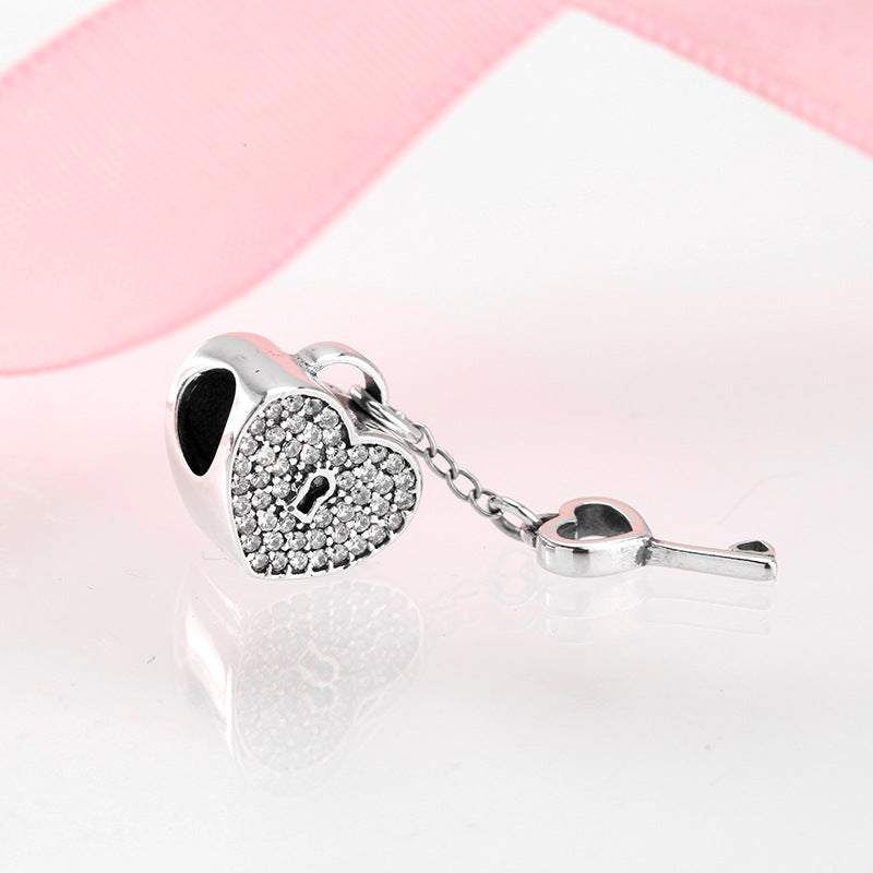 S925 Sterling Silver Heart-Shape Lock Inlaid Zircon Pendant