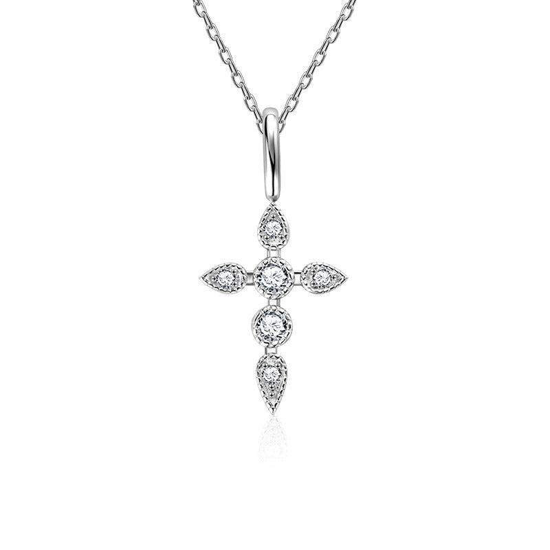 S925 Sterling Silver Moissanite Cross Necklace