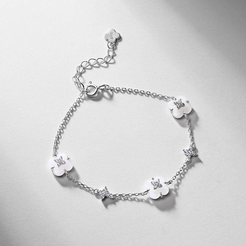 S925 Sterling Silver Four-Leaf Clover Jade Bracelet