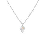 S925 Sterling Silver Fatima Hand Zircon Inlaid Necklace