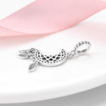 S925 Sterling Silver Moon Hollow Inlaid Zirconium Tassel Leaf Pendant