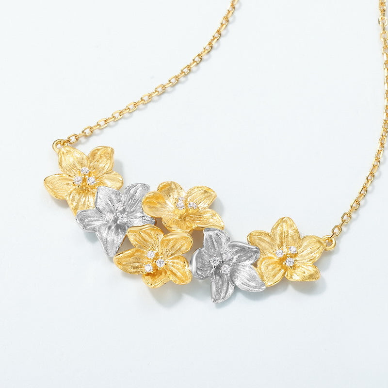 S925 Sterling Silver Petal Zircon Necklace
