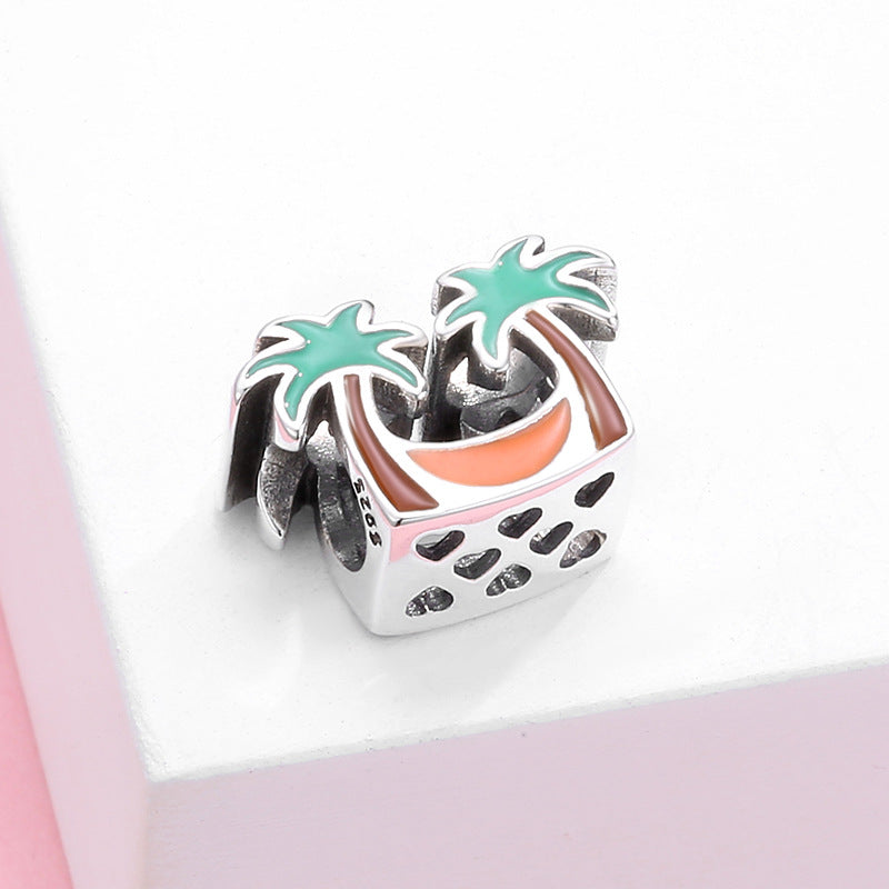S925 Sterling Silver Coconut Hammock Beaded Pendant