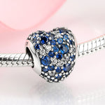 S925 Sterling Silver Zircon Blue Sparkling Heart Bead Pendant