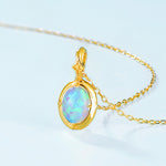 S925 Sterling Silver Plated Gold Synthetic Opal Charm Necklace