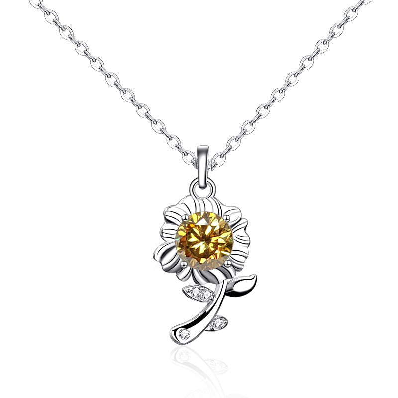 S925 Sterling Silver Moissanite Sunflower Flower Pendant Necklace