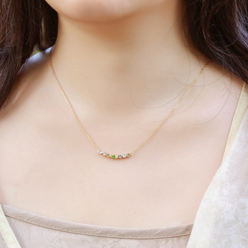 S925 Sterling Silver Gold-Plated Natural Colored Gems Olivine Necklace