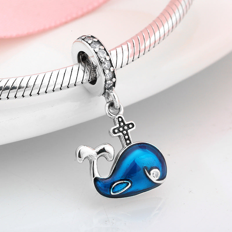 S925 Sterling Silver Whale Zircon Inlaid Pendant