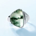 S925 Sterling Silver Geometric Irregular Moss Stone Ring