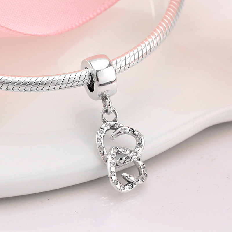S925 Sterling Silver Double Heart Infinity Love Zircon Inlaid Pendant