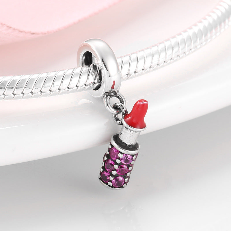 S925 Sterling Silver Lipstick Pendant Inlaid with Purple Zircon Pendant