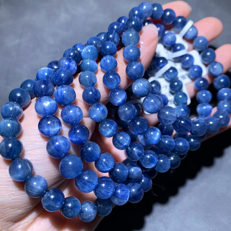 Natural Blue Kyanite Single-Strand Bracelet with Strong Cat's-Eye Effect