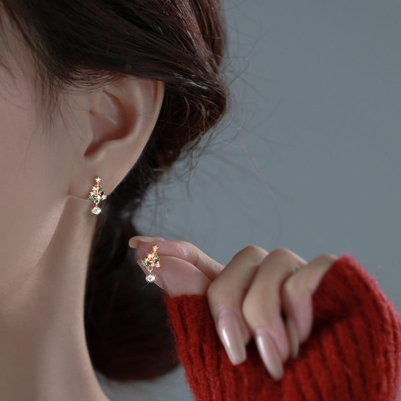Moissanite Colorful Diamond Christmas Tree Stud Earrings — 925 Sterling Silver