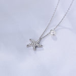 S925 Sterling Silver Zircon Inlaid Starfish Five-Pointed Star Pearl Necklace