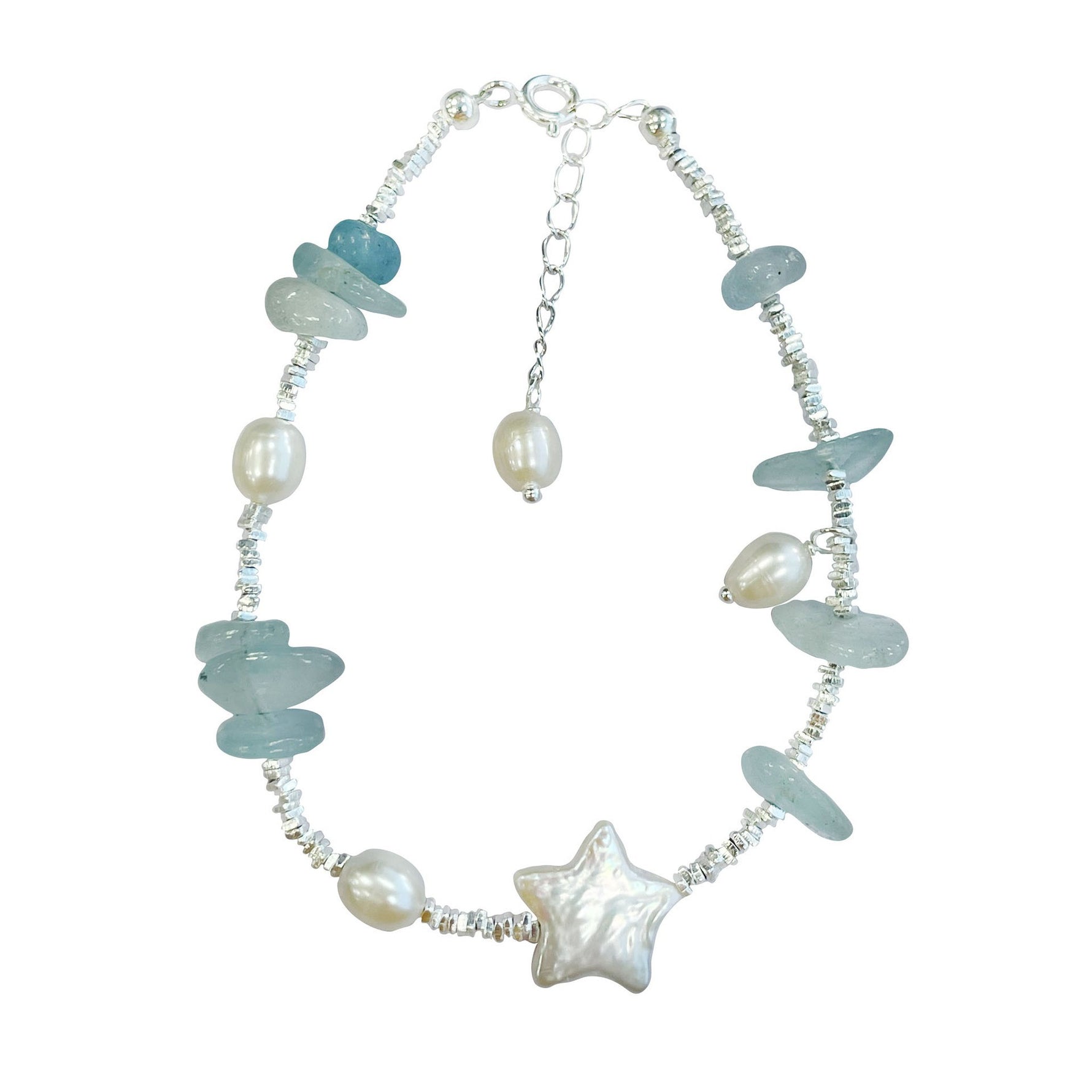 S925 Silver Aquamarine-Colored Bracelet Set