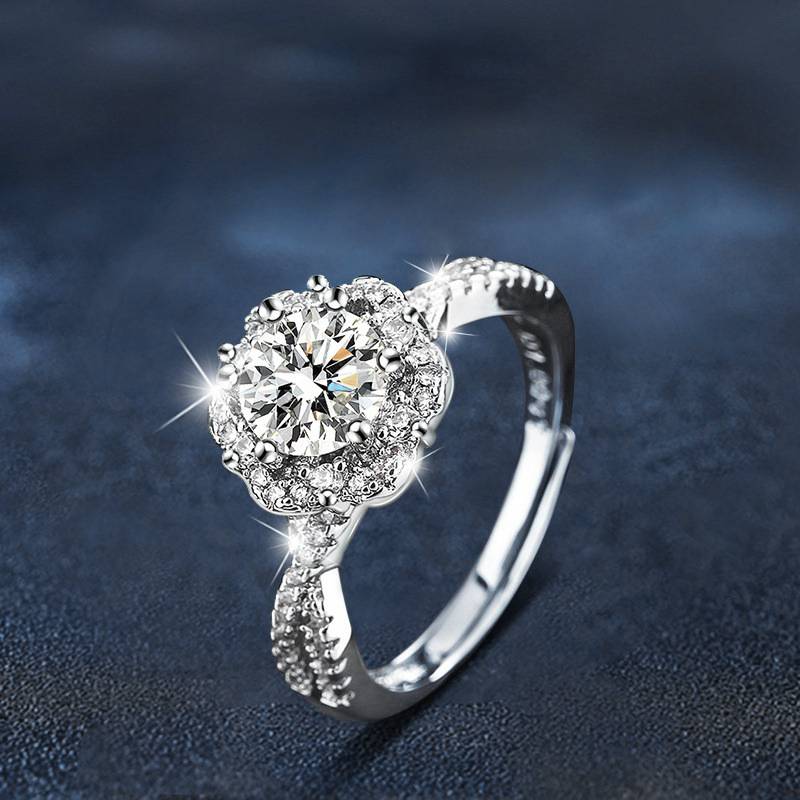 S925 Sterling Silver Plum Blossom Moissanite Ring