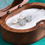 Classic Six-Prong Moissanite & Pearl Stud Earrings -S925 Sterling Silver