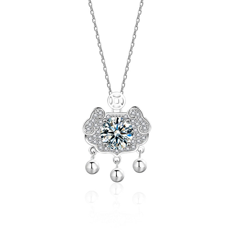 S925 Sterling Silver Moissanite Good Fortune Safety Lock Necklace