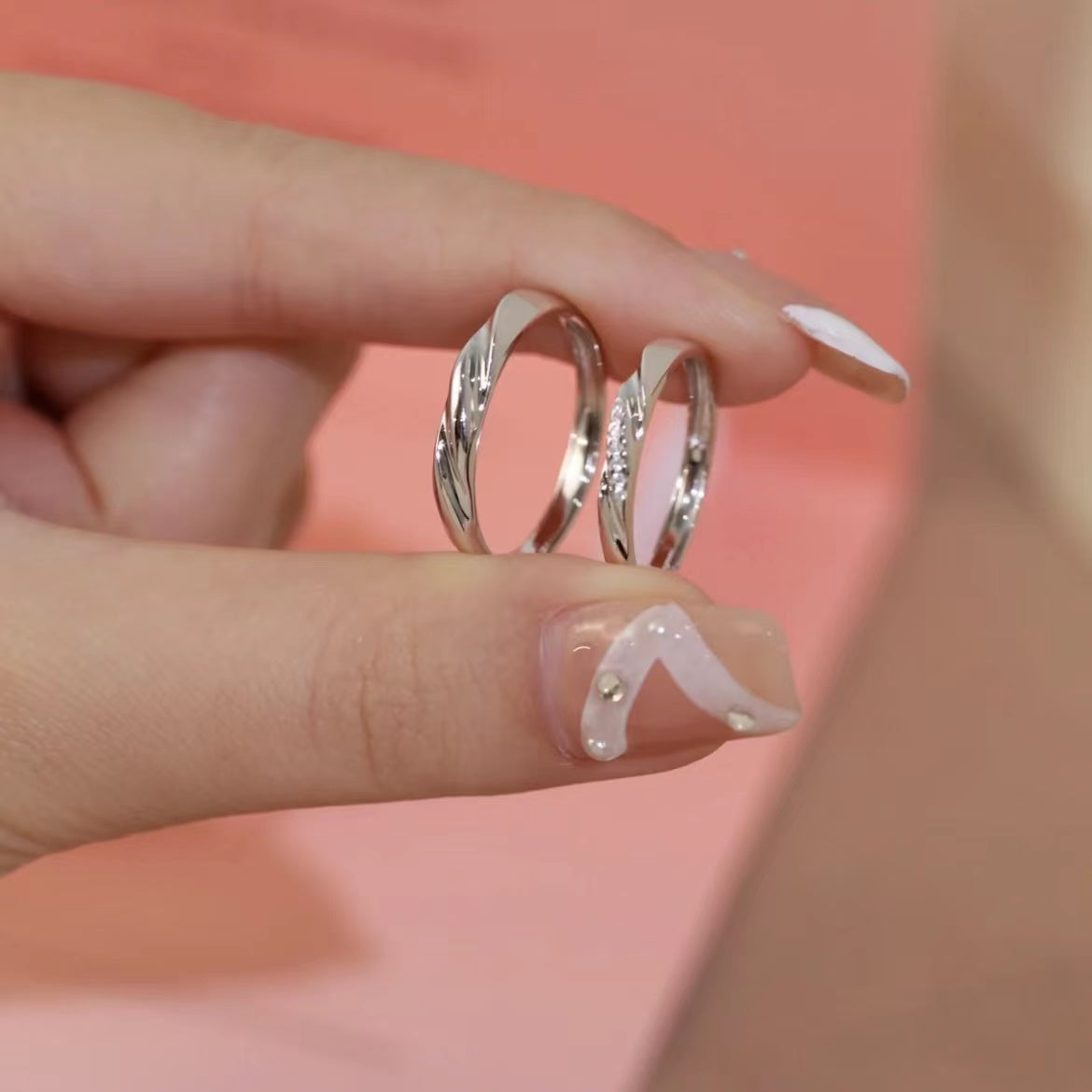 S925 Sterling Silver Moissanite Couple's Adjustable Open Rings