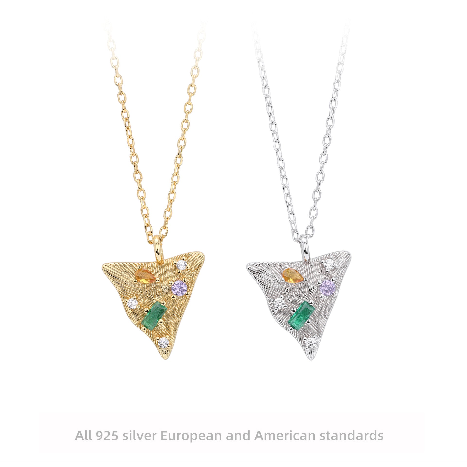 S925 Sterling Silver Triangle Pendant Zircon Necklace