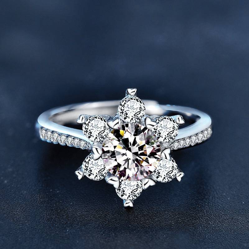 S925 Sterling Silver Snowflake Moissanite Ring