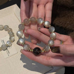 Natural Moonstone and Smoky Quartz Crystal Bracelet