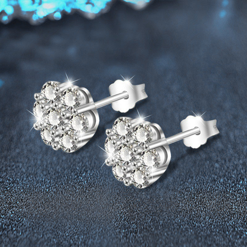 Moissanite Stud Earrings — 925 Sterling Silver, Elegant Petal and Snowflake Design