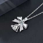 S925 Sterling Silver Moissanite Bow Bell Pendant Christmas Necklace