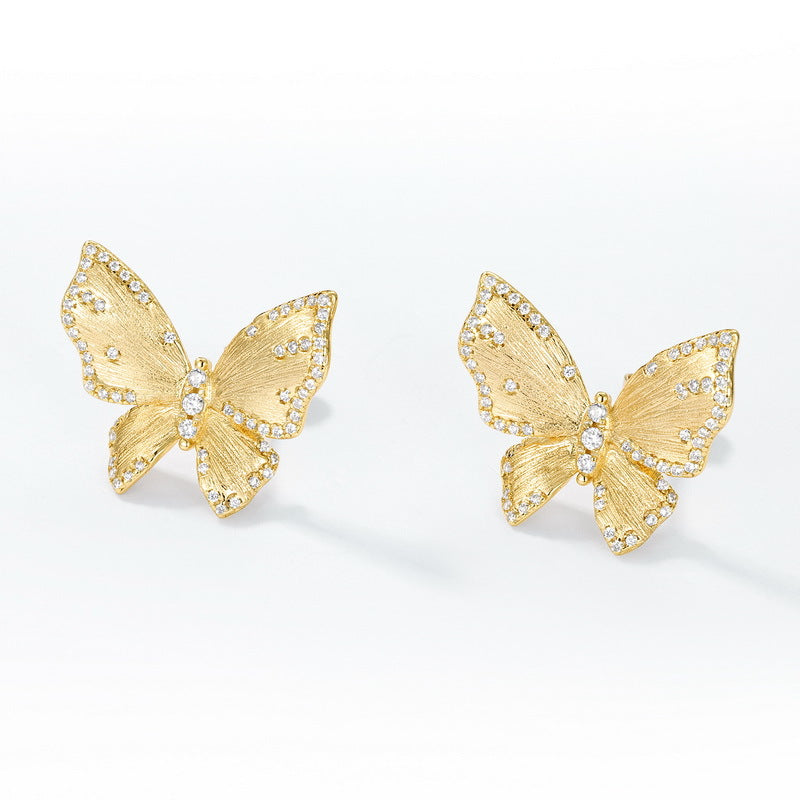 S925 Sterling Silver Gold-Plated Butterfly Zircon Earrings