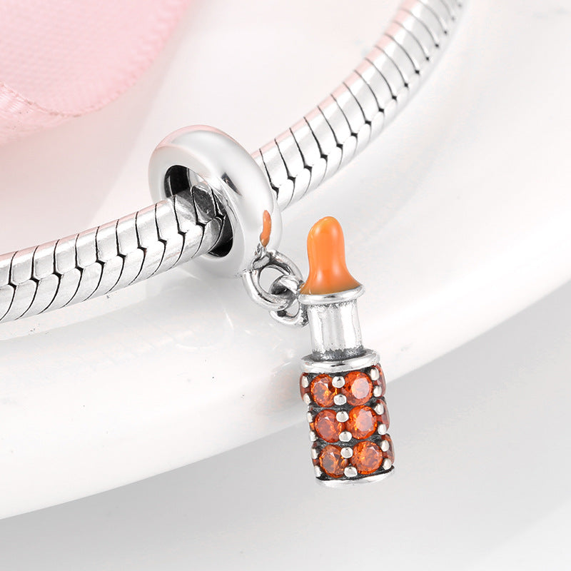 S925 Sterling Silver Orange Lipstick Inlaid Zircon Pendant