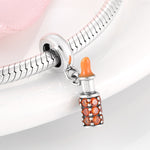 S925 Sterling Silver Orange Lipstick Inlaid Zircon Pendant