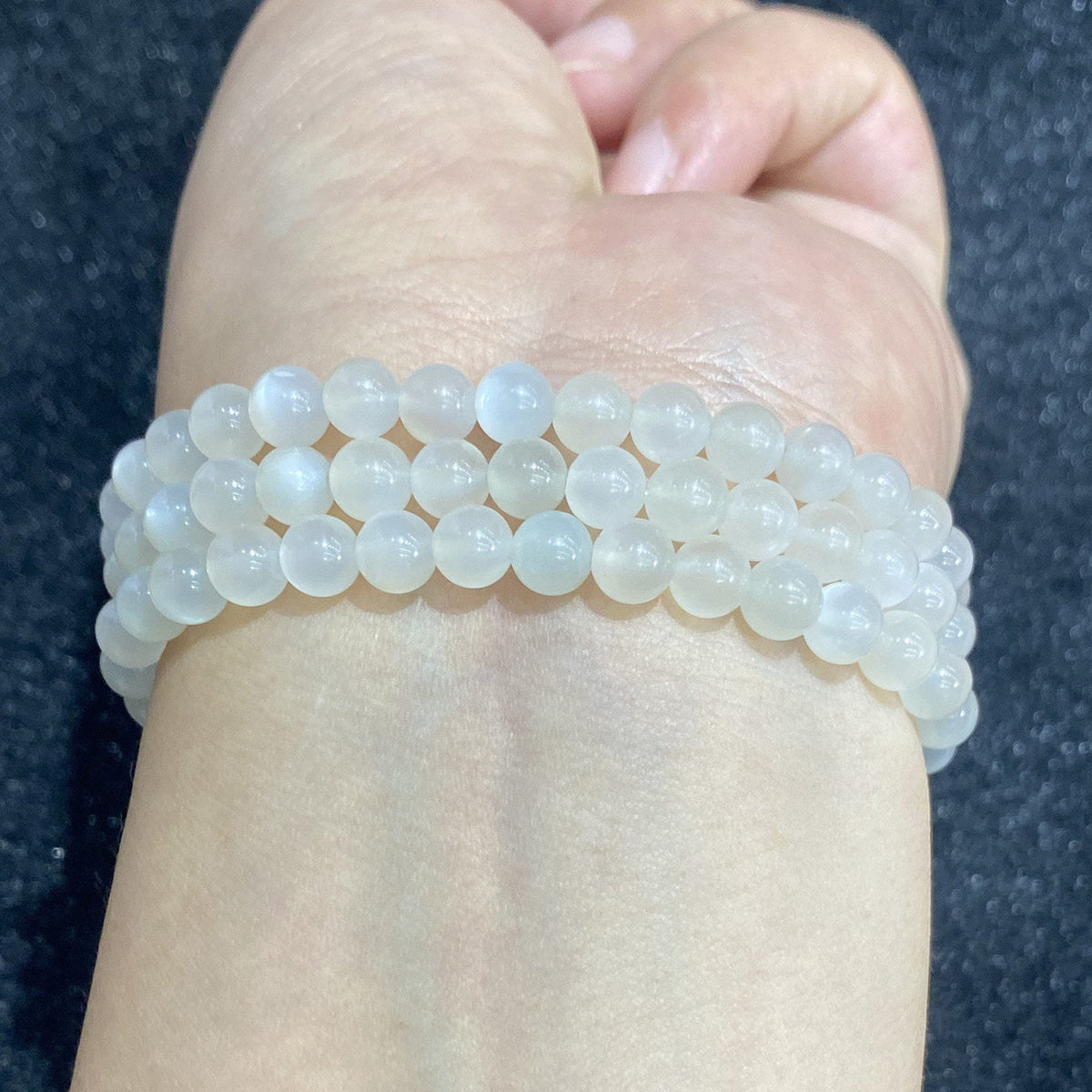 Natural White Moonstone Three-Wrap Bracelet
