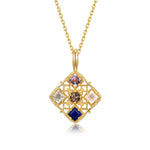 S925 Sterling Silver Gold-Plated Amethyst Vintage Court Window Pendant Necklace