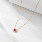 S925 Sterling Silver Geometric Square Ruby Hollow Pendant Zircon Necklace