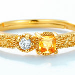 S925 Sterling Silver Gold-Plated Geometric Square Yellow Crystal Ring