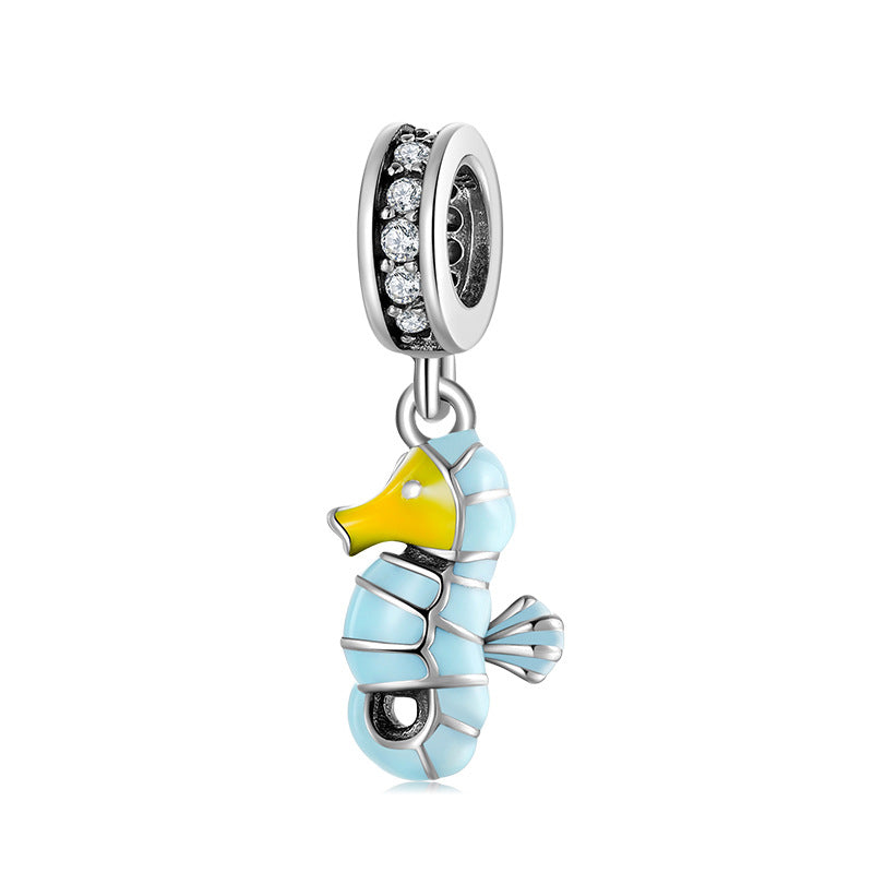 S925 Sterling Silver Seahorse Zircon Inlaid Pendant