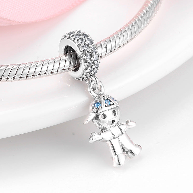 S925 Sterling Silver Full Zircon Inlaid Boy Pendant