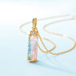 S925 Sterling Silver Gold-Plated Cylindrical Opal and Green Moss Pendant Necklace