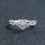 S925 Sterling Silver Heart Moissanite Diamond Accent Surround Ring