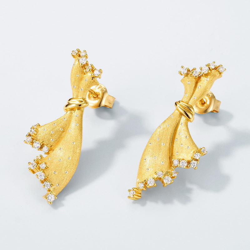 S925 Sterling Silver Gold Plated Mini Dress Zircon Earrings