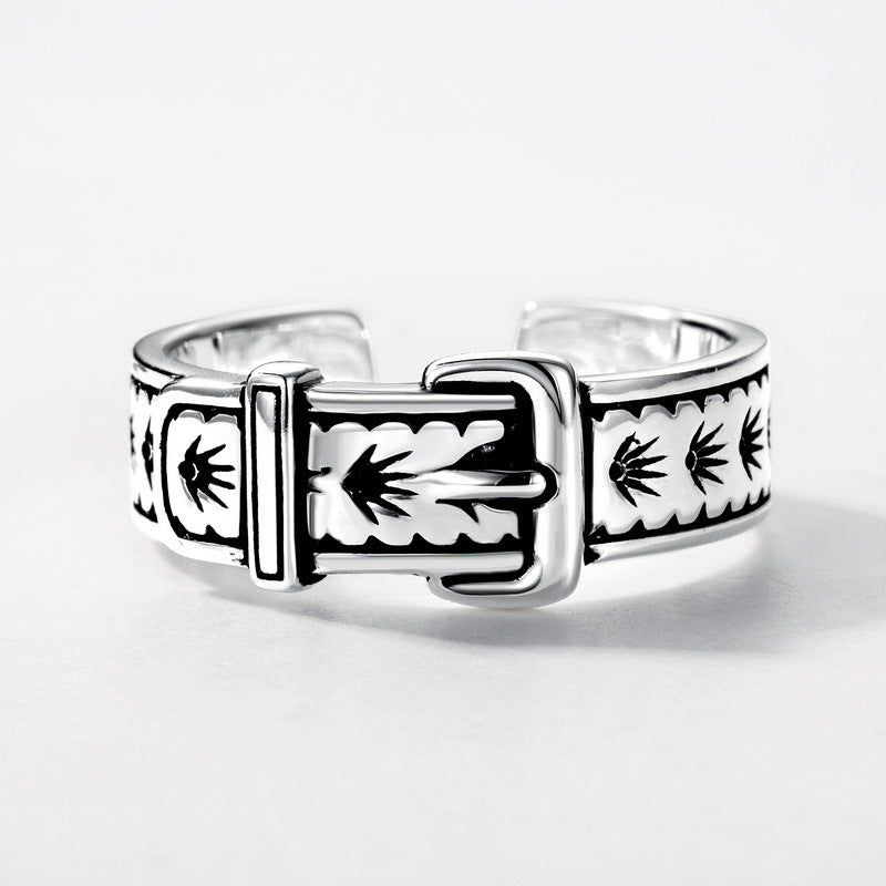 S925 Sterling Silver Creative Leather Buckle Ring