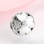 S925 Sterling Silver Round Four Leaf Clover Zircon Inlaid Bead Pendant