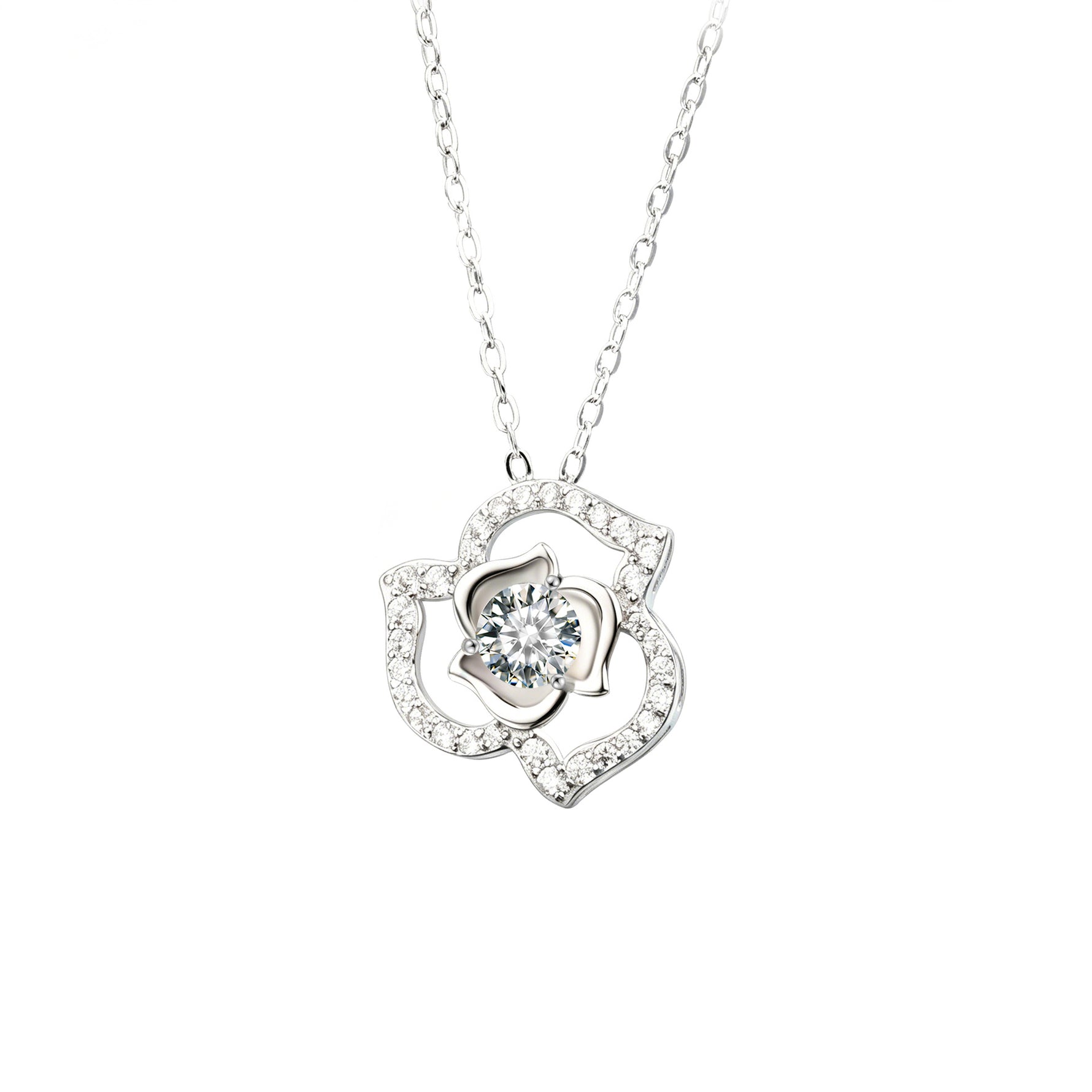 S925 Sterling Silver Moissanite Rose Heart Necklace