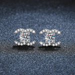 925 Sterling Silver "Double C" Moissanite Stud Earrings — Simple & Sophisticated