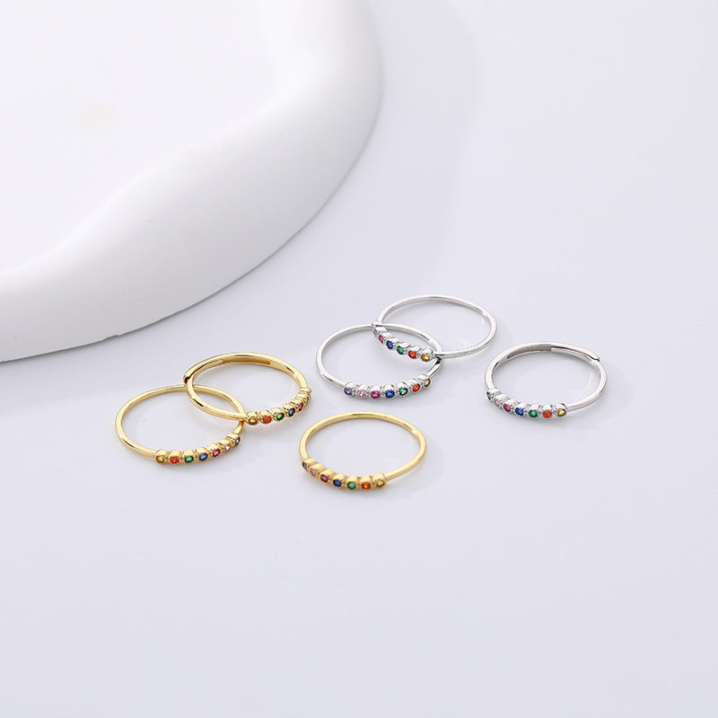 S925 Sterling Silver Rainbow Zircon Ring