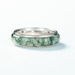 S925 Sterling Silver Ring Set with Green Moss Stone
