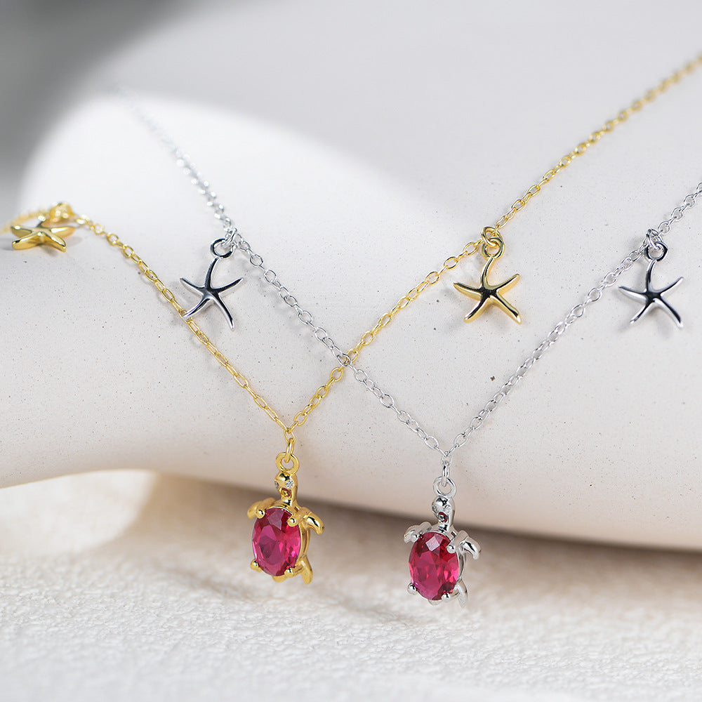 S925 Sterling Silver Sea Turtle Starfish Pendant Anklet