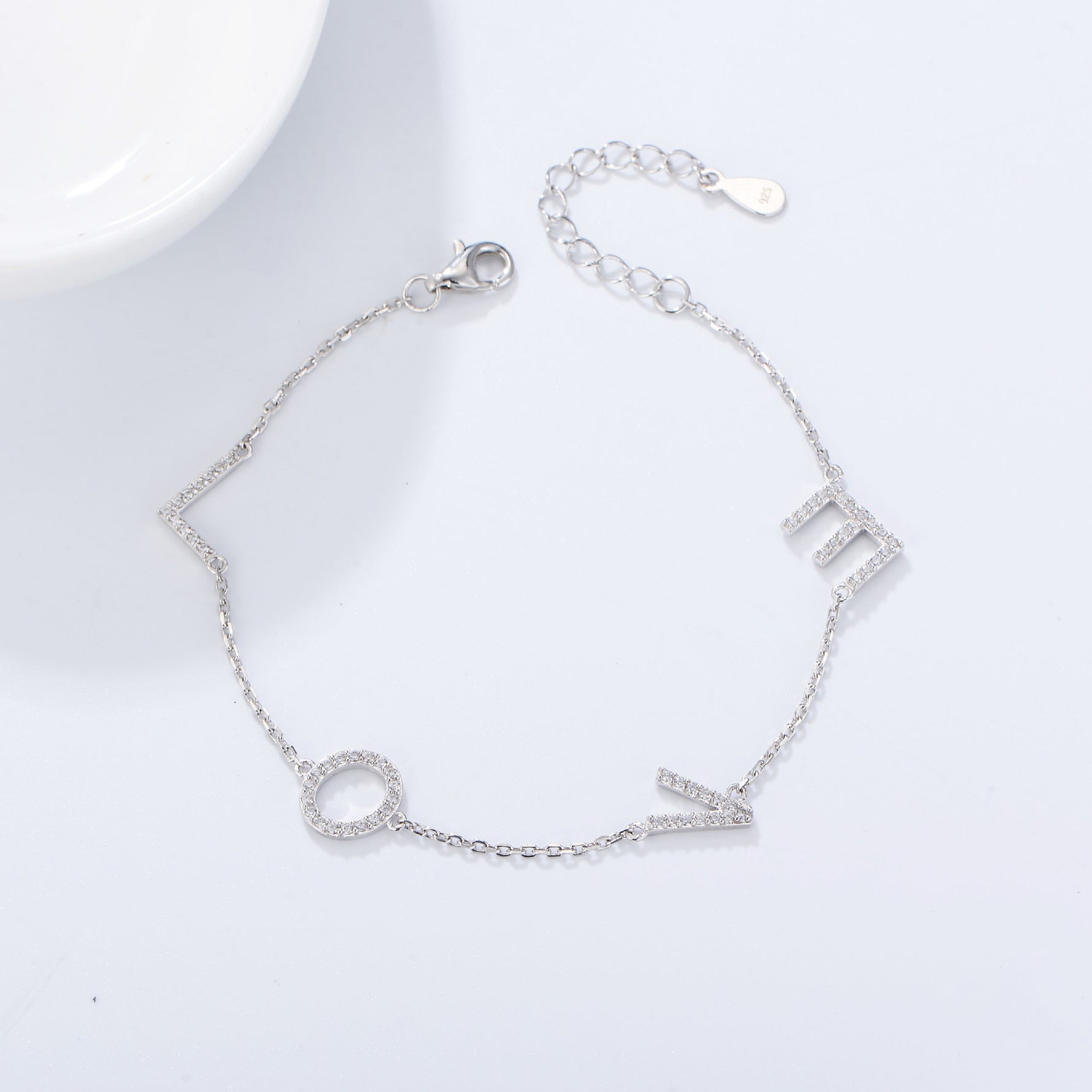 S925 Sterling Silver Love English Beaded Letter-Printing Zircon Inlaid Bracelet