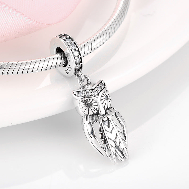 S925 Sterling Silver Owl Zircon Pendant