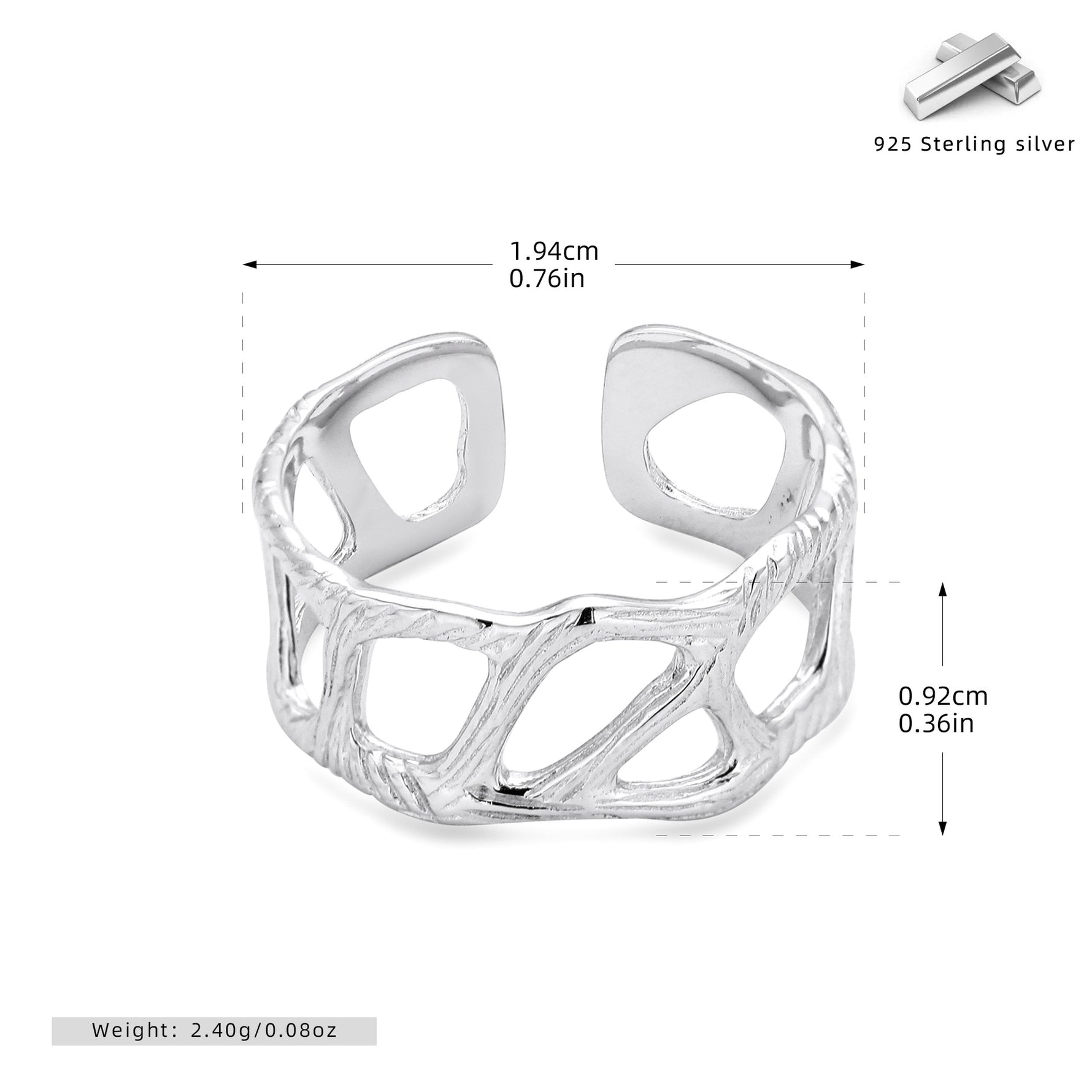 S925 Sterling Silver Fashionable and Unique Wrinkled Irregular Ring